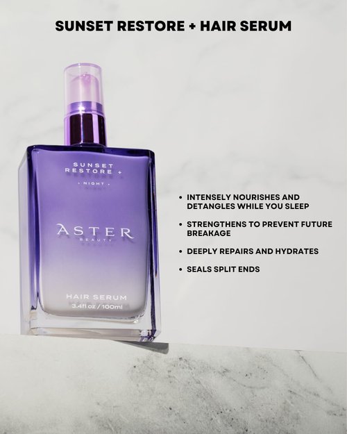 Aster Beauty Night Hair Serum for Split Ends & Frizz Sunset Restore + Hair Serum | Leave-In Overnight Repair with Niacinamide & Protein | Strengthens, Smooths & Hydrates (3.4 oz)