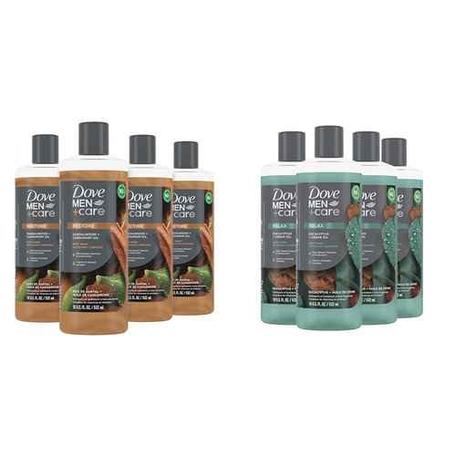 Dove Men Body Wash Sandalwood+Cardamom and Eucalyptus+Cedar Oils Cleansers 4 Count 18 oz