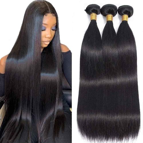Natural Black Straight Human Hair Bundles 3 Bundles Straight Hair Brazilian Virgin Human Hair Extensions Unprocessed Hair Bundles for Women 24 26 28 Inch