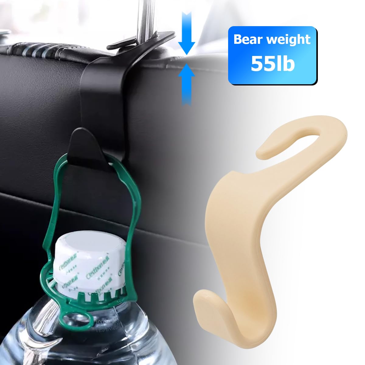 4PCS Car Seat Headrest Hooks, Auto Back Seat Hanger Holder, Durable Stylish Vehicle Organizer Universal Car Interior Accessories, Storage Hooks for Purses, Bags, Clothes, Coats, Hats (Beige/4PCS)