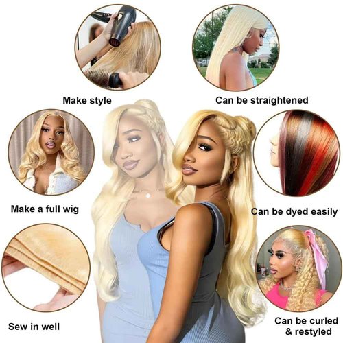 YISEA 613 Blonde Bundles With Closure Brazilian Body Wave 3 Bundles With Closure Blonde Human Hair Bundles With Closure Remy Hair (10 10 10+10, 613#)