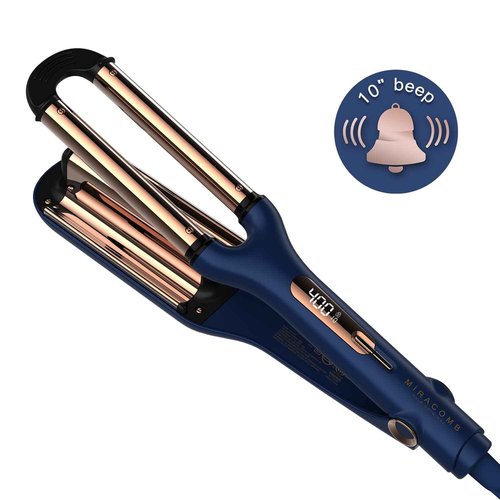 MIRACOMB Titanium Deep Waver Iron, Ion Technology, Digital Heat Settings, Auto Off, Dual Voltage (12.2 inches, Wavy Hair, Hair Waver)