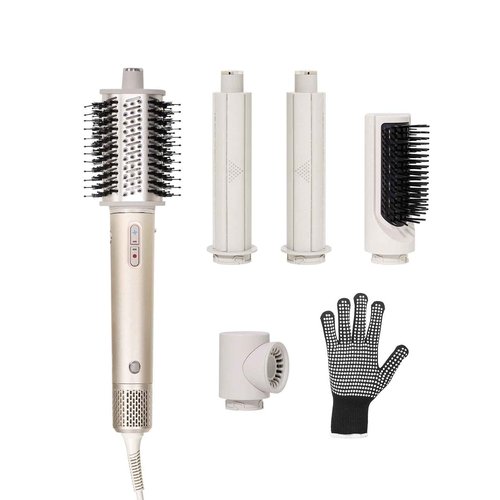 SIXPLUS 5-in-1 Multifunctional Styling Hair Dryer Brush, 11000RPM Motor with Negative ion tech. Includes auto Curler, Paddle Brush, Oval Brush, Concentrator Nozzle, and Heat-Resistant Glove (Golden)
