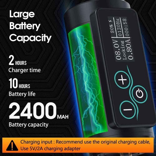 Ambition Vibe Tattoo Machine Rotary Cartridge Battery Pen with Extra 2400mAh Touch Buttons LED Digital Display Wireless Power Brushless Motor Equipment Supply for Professional Artists and Beginners