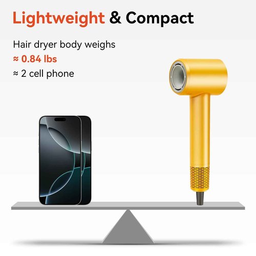 Rizzdeek High Speed Hair Dryer - Ionic Hair Dryer for Women with brushless Motor, Fast Drying, Low Noise, Blow Dryer, with Magnetic Nozzle, Suitable for Home, Travel and Salon use (Yellow)