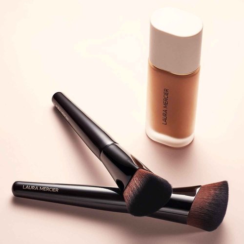 Laura Mercier Real Flawless Weightless Perfecting Waterproof Liquid Foundation: Medium-Buildable Coverage, 12 HR Fade-Proof Wear, Hydrating, Non-Comedogenic, 2C2 Soft Sand + Foundation Brush Bundle