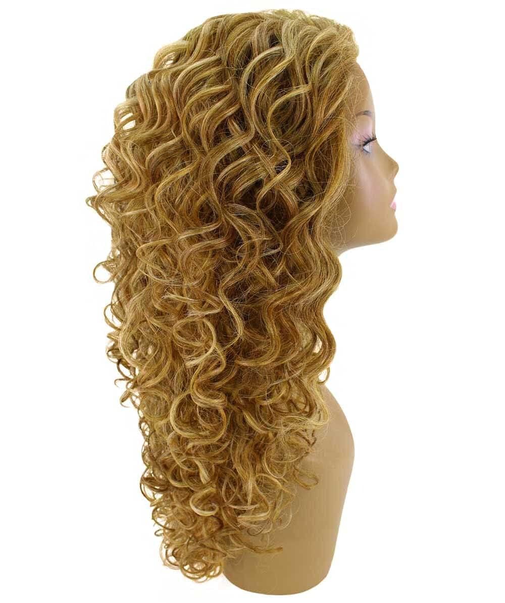 LUXLUXE Mariah Curly 16 Inch Long 7x4 Hand-Tied Lace Front Wig, Heat Resistant Fiber, 20+ Shades of Natural, Dip Dyed, & Blended Colors (#P2763 - Blonde Blend)