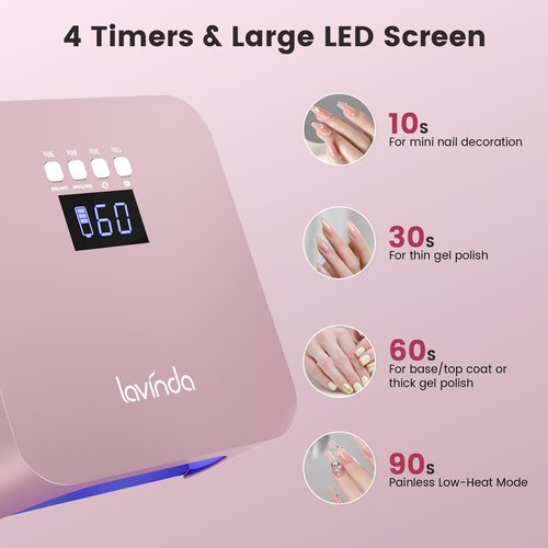Lavinda 48W Nail Lamp, Rechargeable Cordless UV Light for Gel Nails LED Nail Dryer with Auto Sensor, 4 Timer Settings & LCD Display, Fast Curing Light All Gel Polish for Home&Salon (NovaGlow RoseGold)