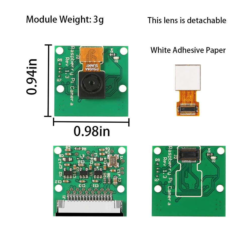 Aokin for Raspberry Pi Camera Module, 2 Pcs 5MP 1080P with OV5647 Sensor Video Camera Module for Raspberry Pi A/B/B+/2/3/3B+/4 with 15cm Flex Cable