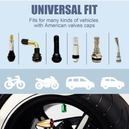 Tire Valve Stem Caps Cover - (5 Pack) Tire Air Cap N2 Nitrogen Metal with Plastic Liner Corrosion Resistant Leak-Proof for Car Truck Motorcycle Bike Green