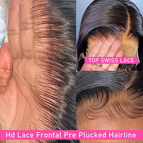 Metamuclia Hair Lace Front Wigs Human Hair Pre Plucked 13x4 HD Transparent Straight Lace Front Wig Human Hair Wigs with Baby Hair Bleached Knots 180% Density Frontal Wigs for Women Glueless 18 Inch