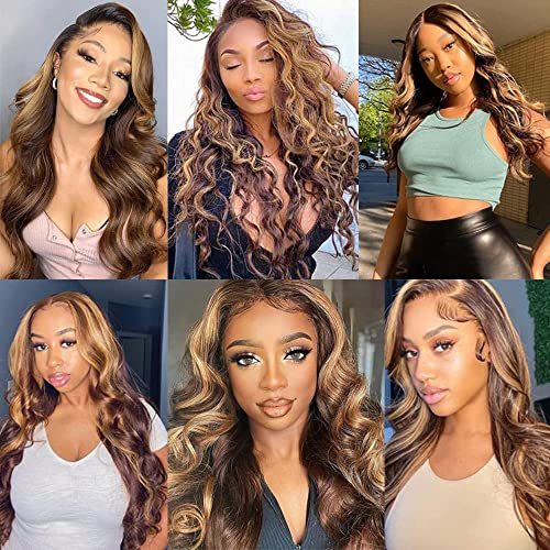 P4/27 Brazilian Human Hair Bundles Highlight Chocolate Honey Blonde 20 22 24 Inch Body Wave Bundles Human Hair 11A Unprocessed Virgin Quick Weave Sewn In Hair for Black Women