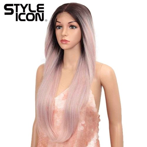 Style Icon Easy-360 Lace Wigs 28" Free Part Lace Frontal Wigs Ombre Pink Synthetic Wig(28", TT4/AMBRS)