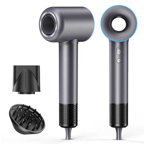 High Speed Hair Dryer,200 Millions Negative Ionic Blow Dryer,Powerful 1500W Fast Drying Low Noise Blow Dryer,Temperature-Control Hairdryer with Diffuser & Nozzle (Gray)