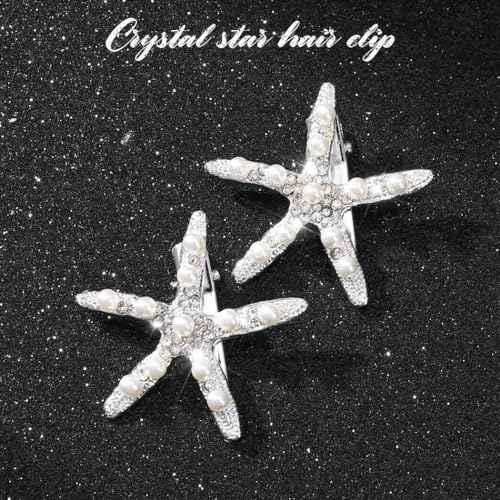 BARTOSI Starfish Hair Clips Silver Mermaid Hair Barrettes Pearl Hair Accessories for Women and Girls (Pack of 2)