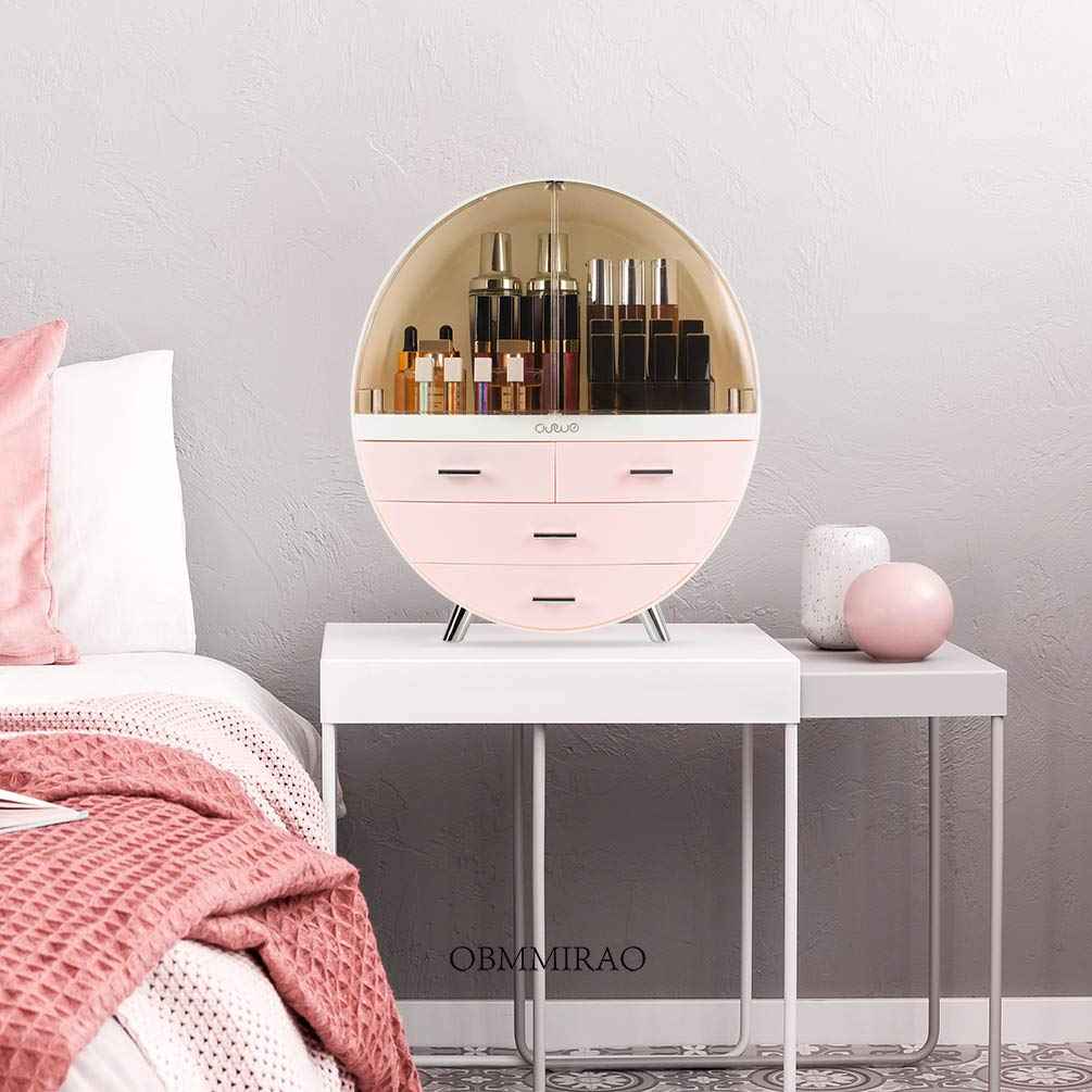 OBMMIRAO Elegant Dustproof Makeup Storage Organizer Box, Waterproof Large Cosmetics Organizer Storage with Drawers Skincare Cosmetic Display Cases for Countertop Bathroom Dresser Dedroom