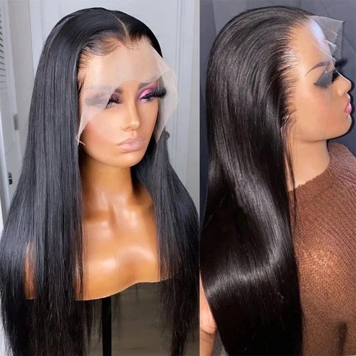 7senwid Straight Lace Front Wigs Human Hair Wigs For Black Women Straight Black Wig13x4 Lace Frontal Glueless Wigs Human Hair Pre Plucked Pre Cut With Baby Hair （18 Inch,130% Density