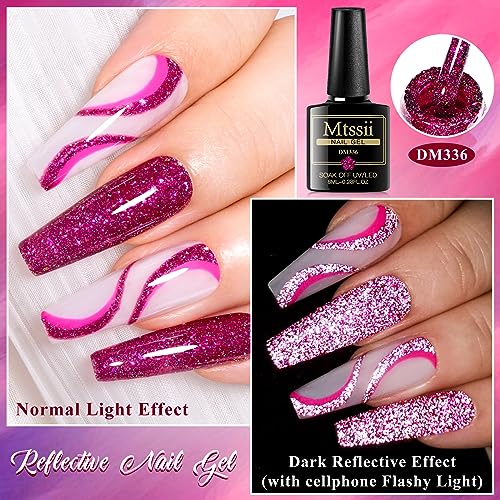 MTSSII Hot Pink Gel Nail Polish and Cat Eye Gel Nail Polish Spring Summer Hot Pink Red Purple Reflective Glitter Gel Polish for DIY Nail Art at Home