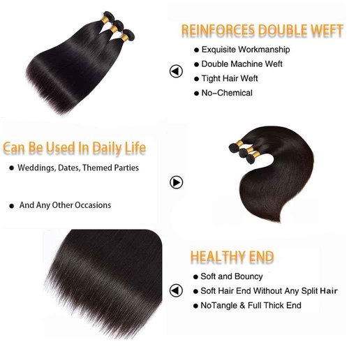 Magibrunette Human Hair Bundles 20 22 24 Inch Straight Bundles Human Hair Natural Color Human Hair Bundles Double Weft Extension 300g