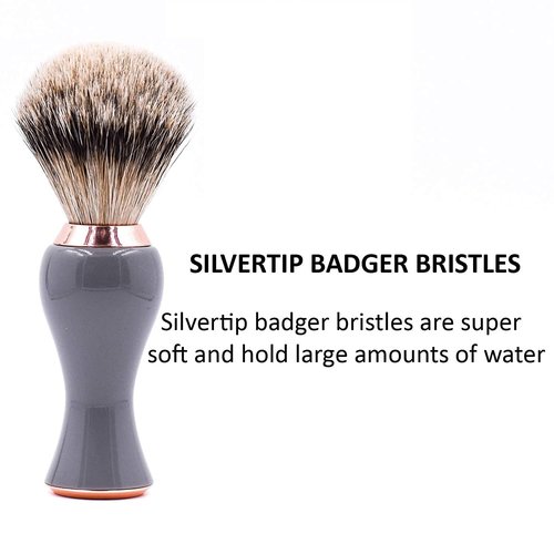 Parker Silvertip Badger Shaving Brush with Stand - Extra Dense and Extra Soft Bristles - Deluxe Gray and Rose Gold Handle - Shaving Brush for Men & Women