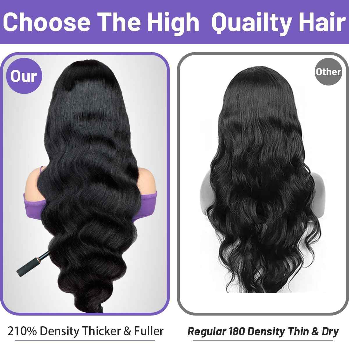 Ghios 13x6 Body Wave Human Hair Wig 210 Density HD Lace Lace Front Wigs Human Hair with Baby Hair Natural Hairline Glueless Natural Black Color 20 Inch