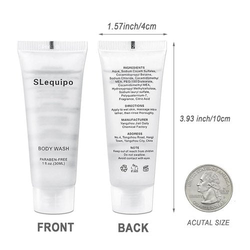 SLequipo Travel Size Body Wash (1 fl oz, 200 Pack), Refreshing Hotel Body Wash, Mini and Small Size Body Wash Guest Hotel Toiletries in Bulk