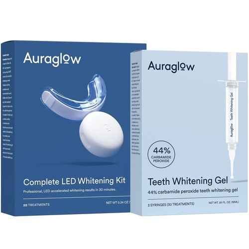 Auraglow Teeth Whitening Kit & 44% Teeth Whitening Gel Refill Pack