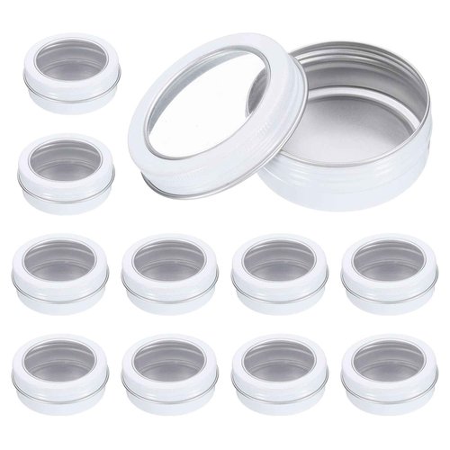 uxcell 2 Oz Tin Cans, 40 Pcs Aluminum Round Tins, Travel Sized Small Metal Tins Cosmetic Sample Containers with Clear Lid for Lotion Bars Beard Balms Candles, White