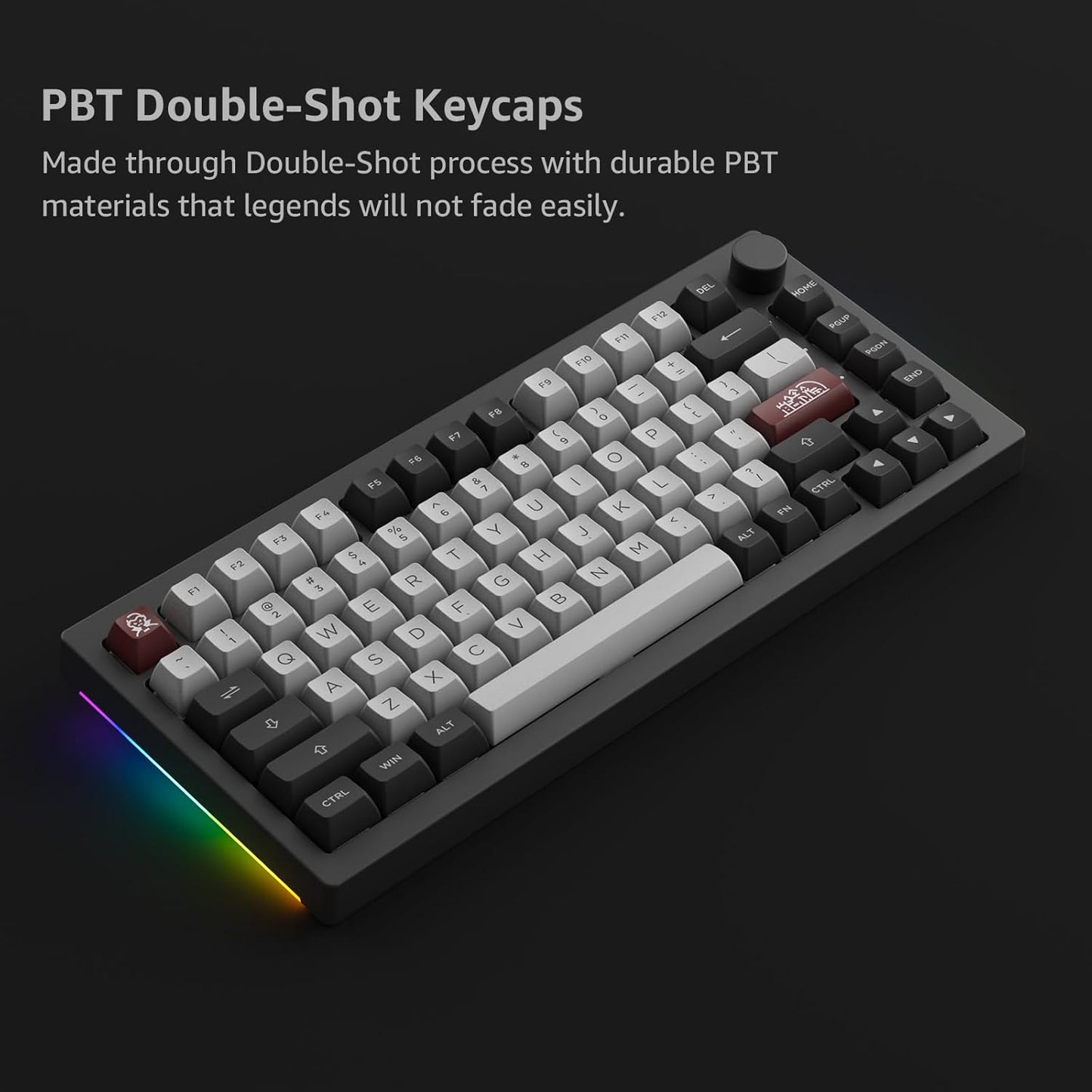 Akko 5075B Plus Mechanical Keyboard 75% Percent RGB Hot-swappable Creamy Keyboard with Knob, Black & Silver Theme with PBT Double Shot ASA Profile Keycaps V3 Creamy Yellow Pro Switch