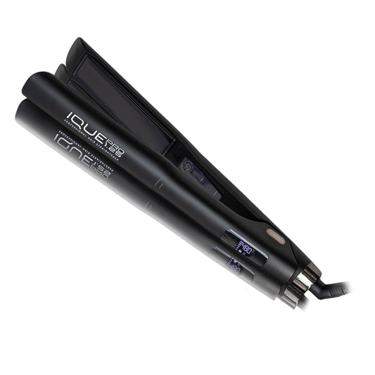 iQUE 1.25” Nano Titanium Hair Straightener & Curler 2-in-1 – Fast Heat-Up Flat Iron with Ionic Technology, Floating Plates, LCD Display, Adjustable Temp to 480°F, Dual Voltage for All Hair Types
