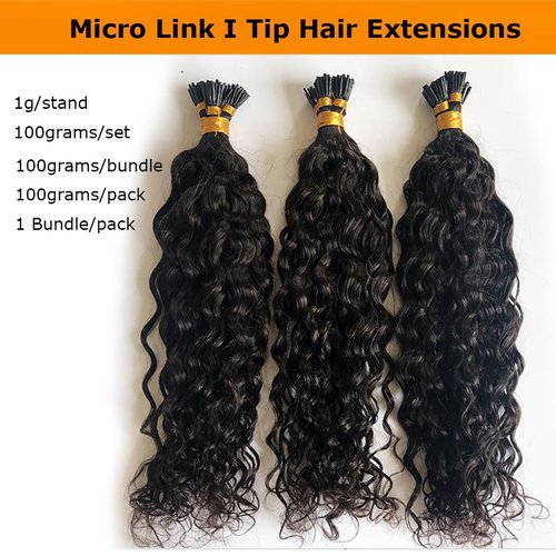 Kiss darling LASHES Water Wave I Tip Human Hair Extension Pre Bonded Raw I Tip Keratin Fushion Hair Natural Wavy Curly 100g/100 strand 24inch Microlink Beads I Tip Hair Extensions