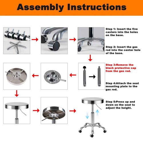 ZHAOYONGLI-End Tables Rolling Stool with Wheels, Heavy Duty Hydraulic Stainless Steel Stool for Shop Guitar Lab Tattoo Workbench Medical, Adjustable Swivel Chair (Silver)