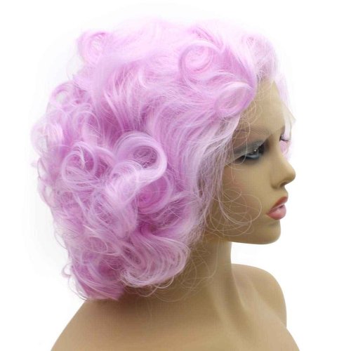 Iwonawig Short Curly Pastel Purple Wig Synthetic Lace Front Heat Resistant Fiber
