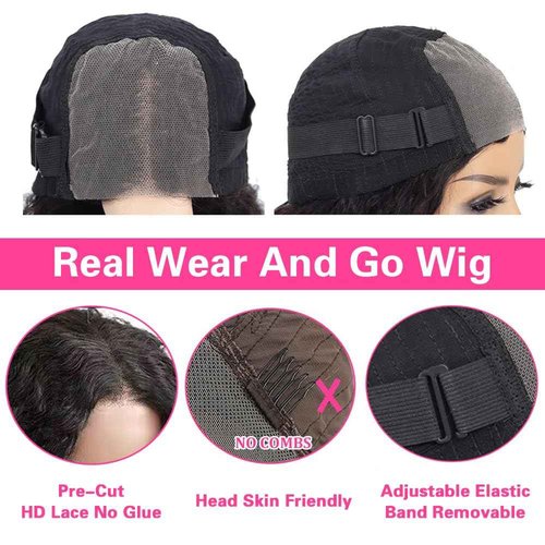 Jenniferita 26 Inch Wear and Go Glueless Wigs Pre Plucked 200% Density Deep Wave Lace Front Wigs Human Hair for Women Transparent Closure Wigs Natural Color