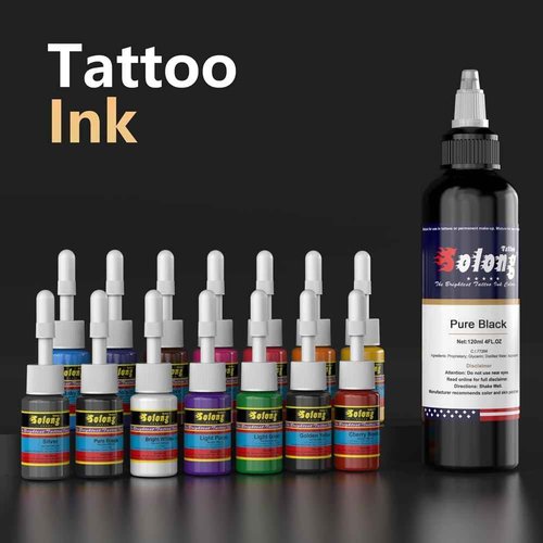 Tattoo Gun,Solong Wireless Tattoo Gun Kit Smart Screen with 40Pcs Tattoo Cartridge Needles 120ML Black Tattoo Ink Complete Tattoo Kit SLE92KITB-2