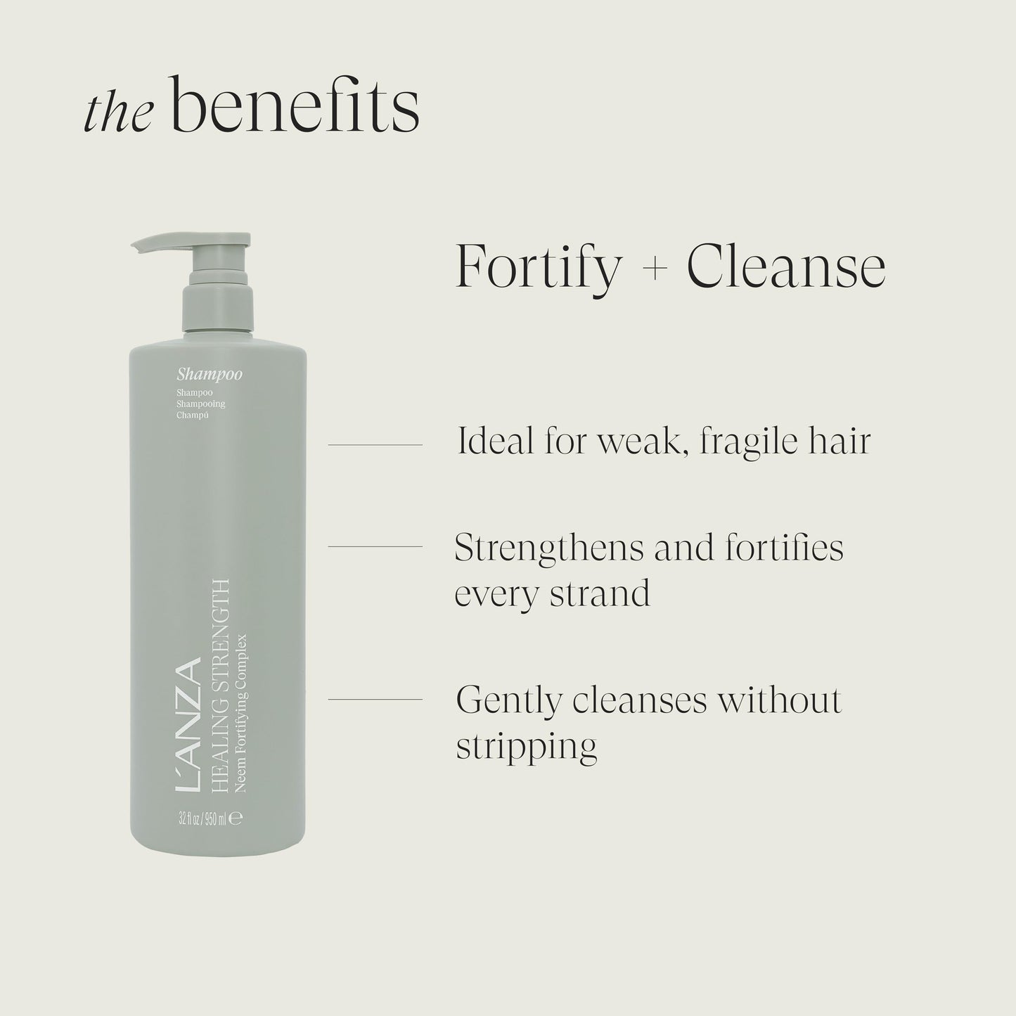 L'ANZA Healing Strength Shampoo For Dry, Damaged Hair, Daily Shampoo that Strengthens, Repairs Damage, Moisturizing, Boosts Shine, Gentle Cleanse, Color Safe Anti-Humidity, Sulfate Free (33.8 Fl Oz)