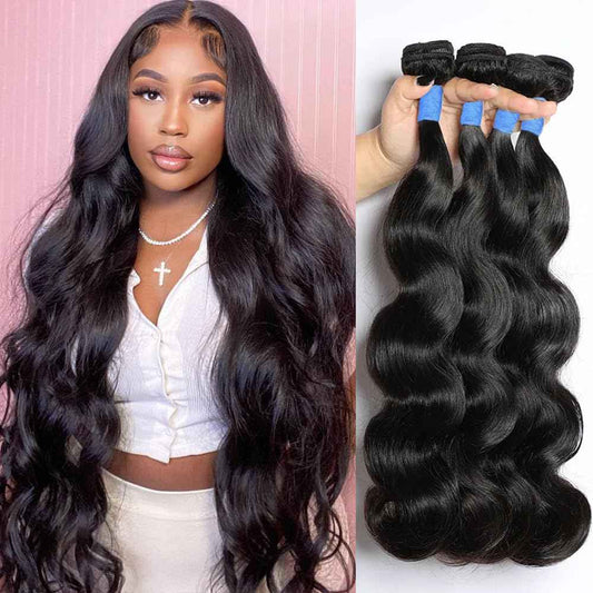 Gotcosy 14A Body Wave Bundles Human Hair 16 18 20 22 Inch 100% Brazilian Virgin Real Raw Human Hair Bundles Body Wave Thick Weave Natural Color (16 18 20 22 Inch)
