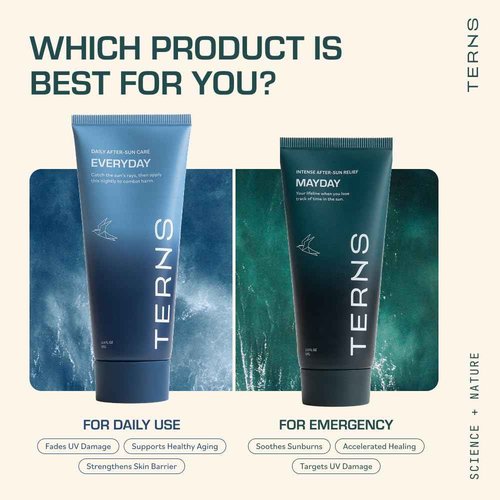 TERNS Mayday Intense After Sun Gel Cream – Fast-Acting Sunburn Recovery with Marine Ingredients – Cooling, Dermatologist Approved Skin Relief and Repair, Fragrance Free 2 oz
