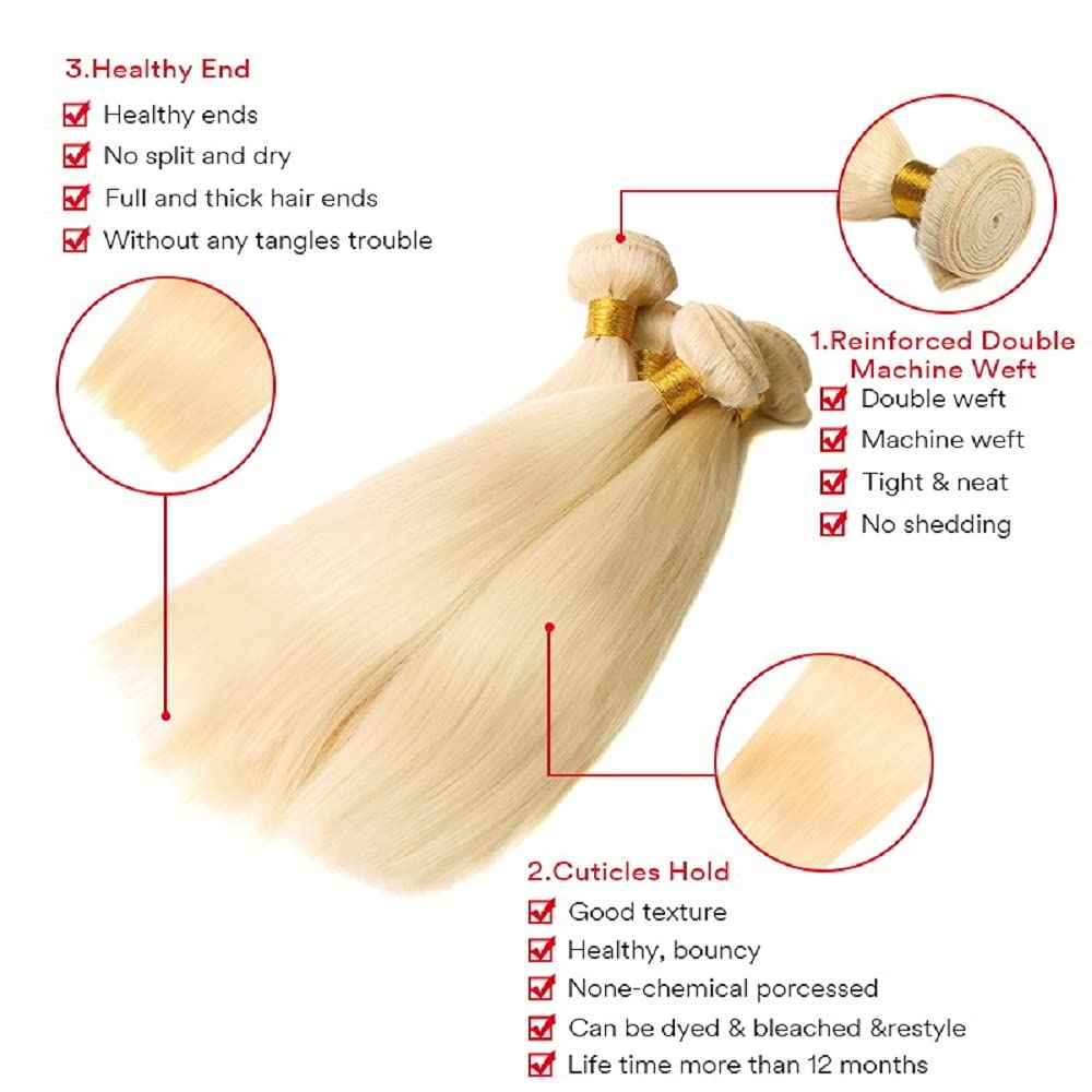 30 30 30 Inch Blonde Human Hair Bundles 613 Straight Bundle Blonde Straight 3 Bundles Brazilian Unprocessed Virgin Hair Extensions