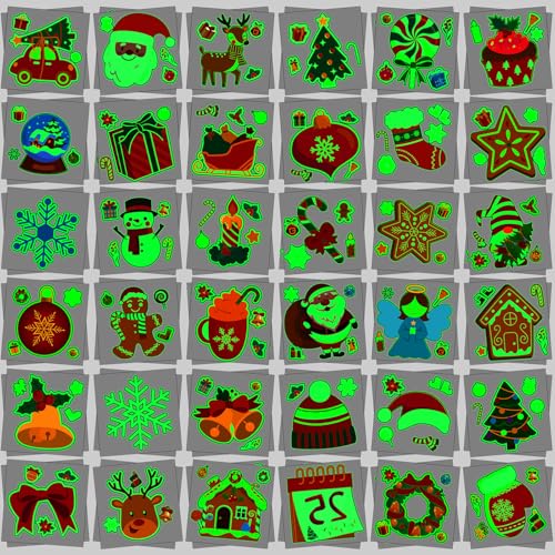 JUNEBRUSHS Christmas Glow in Dark Temporary Tattoos for Kids, 180 Individually Christmas Luminous Tattoo Stickers Santa Claus for Kids Christmas Socks Gifts Party Boys Girls Goody Bag Stuffers