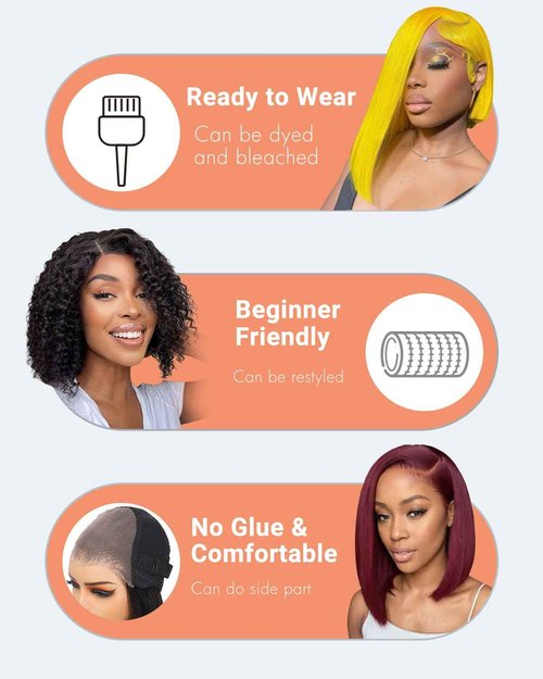 EINbeauty 9x6 HD Lace Glueless Wigs Human Hair Pre Plucked Pre Cut Bob Wig Human Hair Glueless Wigs Human Hair 200% Density Short Straight Bob Wigs for Black Women (14Inch,33#)