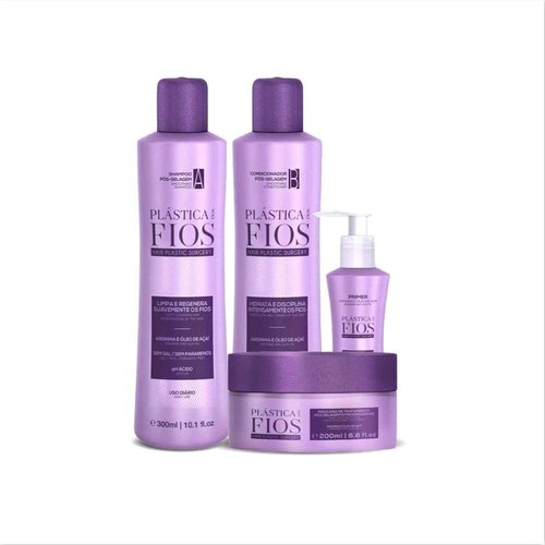 CADIVEU (Set of 4) Home Care Line - Plastica Dos Fios Keratin Hair Smoothing Set: Shampoo, Conditioner, Hair Treatment Mask, Hair Primer - Brazilian Keratin, Queratina Brasileña Para Alisar el Pelo