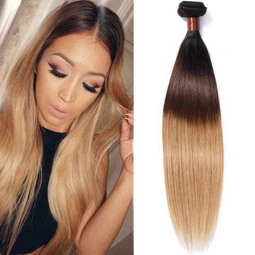 BLACKMOON HAIR Brazilian Virgin Ombre Hair Silky Straight Hair Weave One Bundle Unprocessed Virgin Human Hair Extensions T1B/4/27 Mixed Length (28)