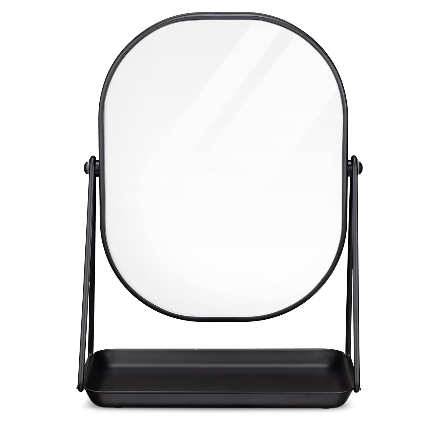 Navaris Vanity Mirror with Tray - Table Top Mirror with Metal Stand and Storage - 7" x 9" Mirror Size - For Makeup, Tabletop, Desk - Black Finish