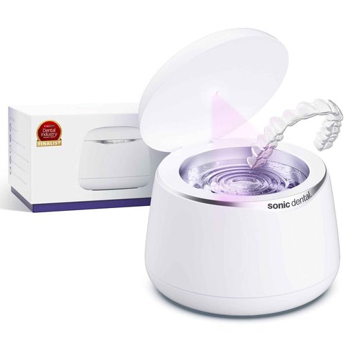 Sonic Pro Dental Cleaning Pod, 43kHz Ultrasonic Retainer Cleaner Machine for Dentures, Mouth Guards, Braces, Toothbrush Heads, Jewelry & All Dental Appliances, FSA/HSA Eligible (Pearl White)