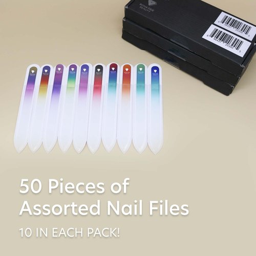 BONA Fide Beauty Glass Bulk Nail Files, 50-Pieces Reusable Nail File with Protective Sleeves, Genuine Czech Glass Crystal Nail Files in Bulk, Perfect Stocking Stuffer Gifts, Nail Tools for Nail Techs