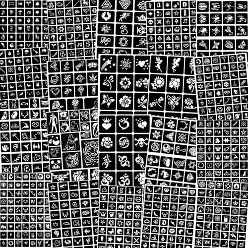 761pcs Temporary Tattoo Stencils for Kids, 20 Sheets Face Body Paint Henna Stencils Kit, Girls Boys Glitter Tattoo Stencils for Kids School Show Birthdays Halloween Christmas Party Favor Supplies