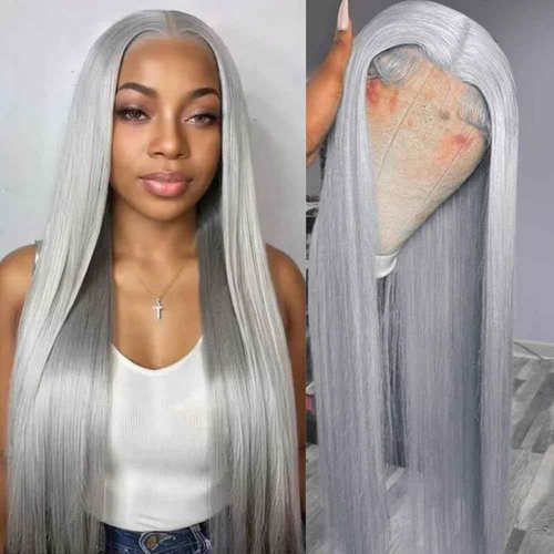 SOSEXY Grey Lace Front Wigs Human Hair 13x4 HD Transparent Straight Lace Frontal Wigs 180% Density Human Hair Wigs for Women Pre Plucked with Baby Hair Gray Wig