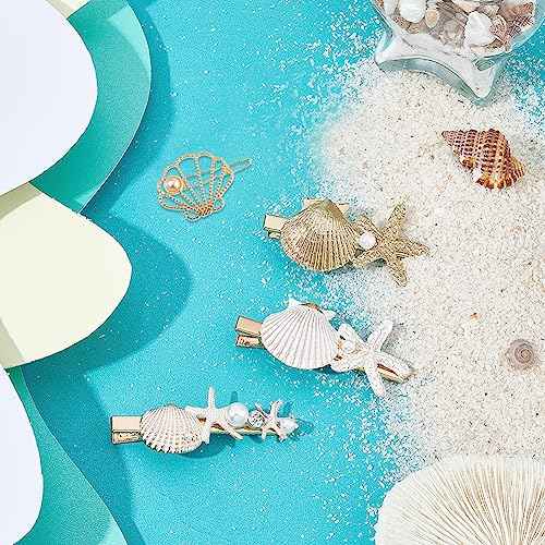 PH PandaHall 4 Styles Starfish Shell Hair Clip Beach Alligator Hair Clips Starfish Barrettes Dainty Sea Theme Clips for Mermaid Decor Beach Travel Wedding Supplies