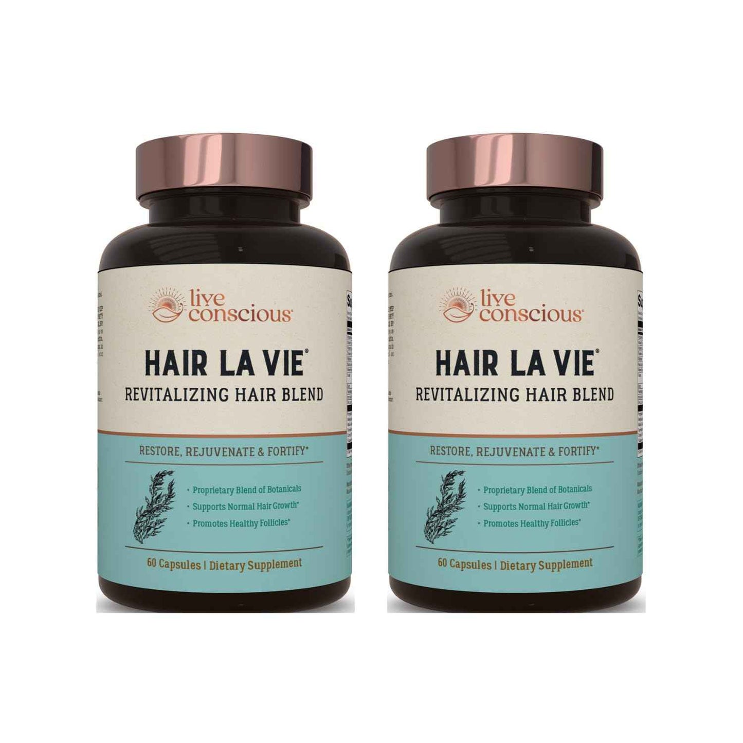 Live Conscious by Hair La Vie Revitalizing Blend Hair Vitamins with Biotin, Collagen and Saw Palmetto (2-Pack)